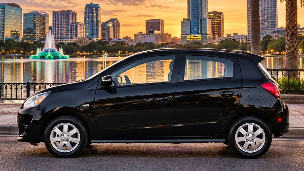 Mitsubishi Mirage 2015 de lado, flota de Pick'N Go Rent A Car en Orlando