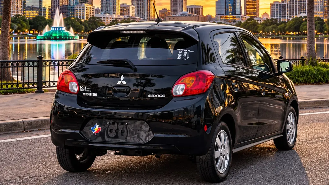 Mitsubishi Mirage 2015 de lado, flota de Pick'N Go Rent A Car en Orlando